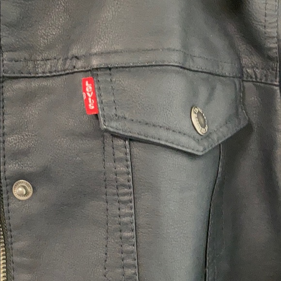 Navy blue vegan leather teddy fur lined zip jacket - Picture 2 of 7